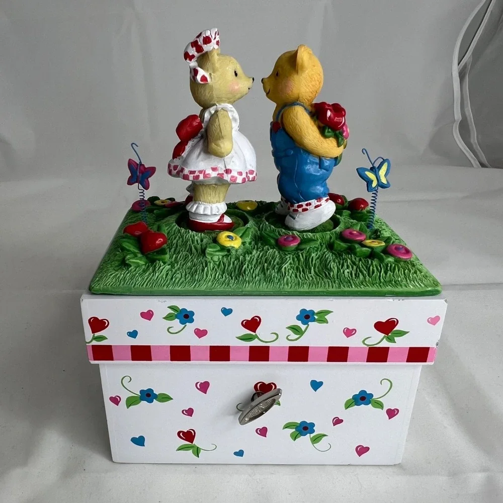 Avon  Kissing Bears Music Box Animated Rotating Teddy Bear Jewelry Box Works